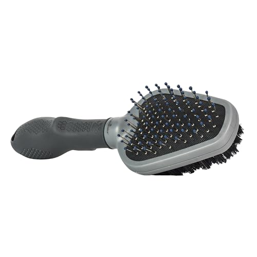 FURminator Dual Grooming Brush for Dogs & Cats | Metal Bristles Detangle & Massage, Boar'S Hair Smooths & Shines, Ergonomic Handle For Comfort