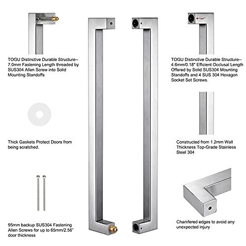 TOGU TG-R3030 1500mm / 60 inches Push-Pull Stainless-Steel Door Handle for Entrance/Entry/Shower/Glass/Shop/Store, Interior/Exterior Barn & Gates - Brushed Stainless Steel Finish