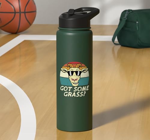 Goat Got Some Grass Retro Farm Animal Farmer Men Women Kids Stainless Steel Insulated Water Bottle - color: Dark Green