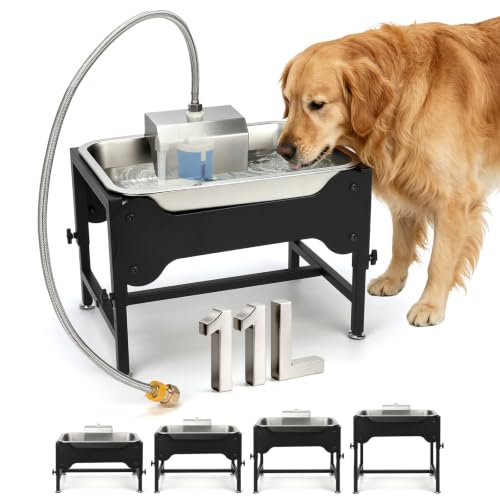 BWOGUE 3 Gal Automatic Dog Water Dispenser, Elevated Outdoor Bowl for Dogs | Automatic Water Dispenser for Dogs, Stainless Steel Pet Waterer, 9/11/13/15 in Stand, Float Valve, Big Dogs Pets Livestock