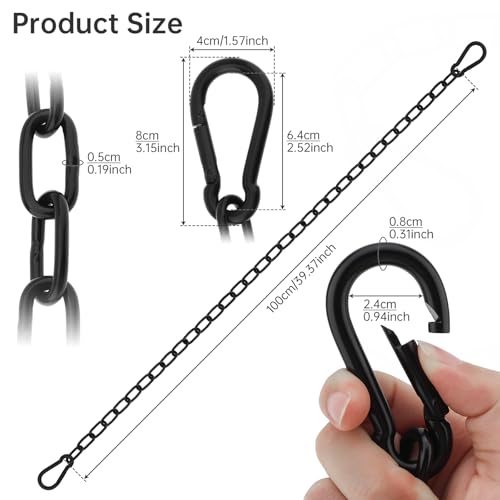 39 inch Gate Chain Lock with Both-Ended M8 Carabiners,Chain Dia 5 mm,Black | 304 Stainless steel, for outdoor fence gates,pet cages, easy to lock/unlock, extra security, for gate that wouldn’t stay shut - size: 39" x 13/64"