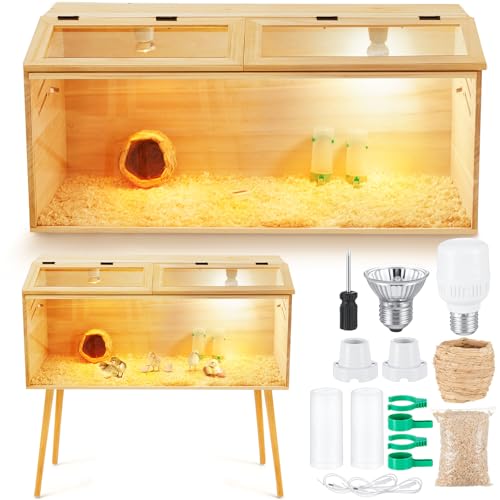 CroBlissful 32 x 16 x 16 in Brooder Box for Chicken Quails with Leg Stand Sliding Door, Bulb Set and Feeder, Indoor Chicks Coop Brooder Box Kit, for Ducks, Rabbit, Hamsters, Lizards, Mice, Rat - color: Wooden, size: 36.6"L x 17.7"W x 4.7"H, style: Table L