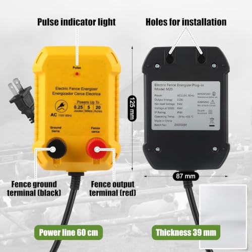 Electric Fence Kit, 0.35j Charger 3366ft Wire 60 Insulators | 5 Mile 110V Plug in Electric Fence, Polywire for Livestock Horse Cattle Poultry, T Post Screw Insulators, Farm Pasture - size: 3366FT, style: 0.35J