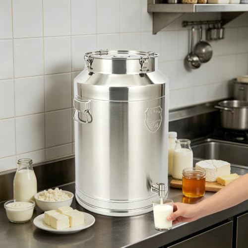 76L/20Gal 304 Stainless Steel Milk Can with Spigot | Food Storage Container for Liquid & Dry Goods, Wine Pail Bucket Metal Tote Jug for Kitchen, Farm - size: 76L/20Gal,w/Faucet