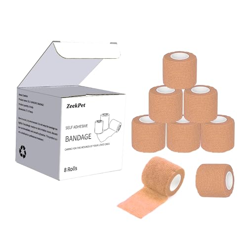 Self Adhesive Bandage Wrap, Sport & Athletic Wrap Cohesive Bandage, Medical Tape in First Aid Kit Breathable Vet Wrap for Wounds, 2" X 5 Yards 8 Rolls (Skin) - color: Skin