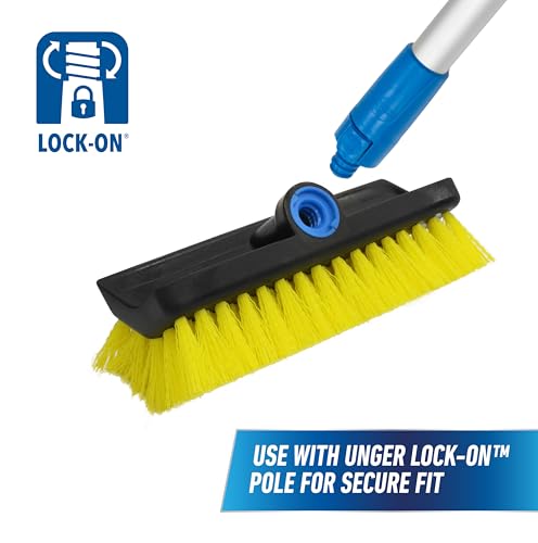 Unger Hydropower Lock-On 10" Bi-Level Scrub Brush | Dual-level bristles for deep scrubbing; ideal for garage, driveway, deck, concrete & brick - size: 10 inches (Pack of 1), style: Multi-Angle Scrub Brush