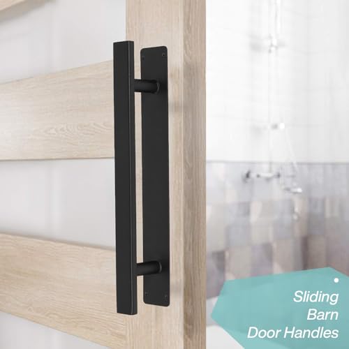 12 Inch Black Gate Pull Handles Pack of 2, Modern Barn Door Handles | Heavy Duty Metal, Indoor & Outdoor, Farm House, Fence, Sheds Cabinet Closet Door Pulls, 2 Size Screws, Easy to Install - style: Flat