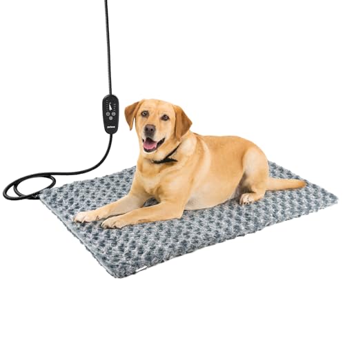 Adjustable Temperature Dog Heating Pad, 35.4"x23.6", 120W Light Gray | 6 Heat Settings, 4 Timer Options, Chew-Resistant Cord, Rosebud Fabric Surface, Ideal for Large Dog, Multiple Cats & Dog House - size: XXL – Rectangular 35.4" x 23.6"