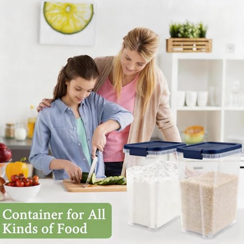 Tight-Lock Rice Container 10-15 Lbs, Airtight Flour Container Dry Food Bin | Plastic Food Container with Scoop, Dry Food Storage Bin Dispenser for Cereal, Sugar, Kitchen, Pantry Organizers and Storage - color: Dark Blue
