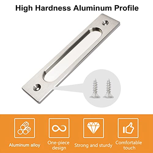 MOROBOR 180MM Rectangual Recessed Sliding Door Pulls, 2pcs Brushed Steel Flush Pull Aluminum Alloy Closet Doors Finger Pulls with Mounting Screws for Sliding Barn Door - color: Brushed Steel