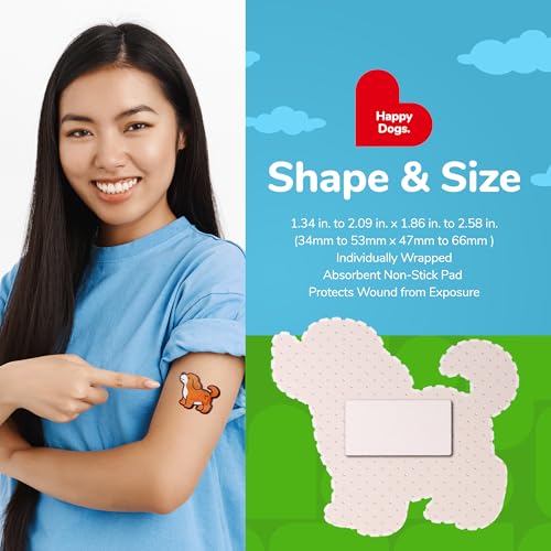 BioSwiss Bandages, Happy Dog Shaped Self Adhesive Bandage Set, Latex Free, Sterile Wound Care, 50 Count - size: 50-Count Tin, style: Dogs