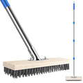 SUNBABA Stainless Steel Wire Scrub Brush with 62" Long Handle,Heavy Duty Stiff Metal Bristle Scrubber Broom for Deck Concrete Patio Gardens and Garages Floor Cleaning, Outdoor Moss Removal