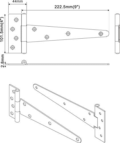 QCAA Heavy Duty Tee Hinge, 9"x4"x2.8mm, Steel, Elegant 2-Layered Frosted Matte Black, Powder Coated, 4 Pack - color: Sanded Matte Black- 2.8mm, size: 4 Pack per Box (9")