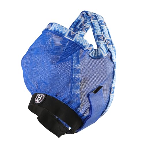 Harrison Howard Cattle Livestock Fly Mask Breathable Mesh Padded Edging with Fun Patterns Large Spacing Forelock Opening Design Adjustable Fit for Cattle Signature Blue - color: Signature Blue