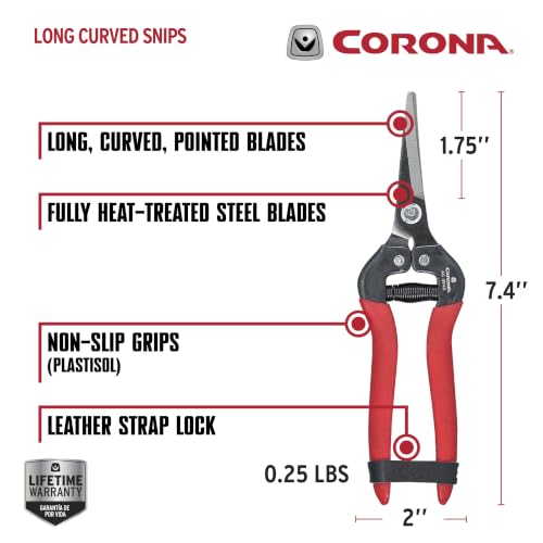 Corona Tools Long Curved Snips – 1.75″ Tempered Steel Precision Garden Shears for Fruit, Herbs, Flowers & Vineyard Use