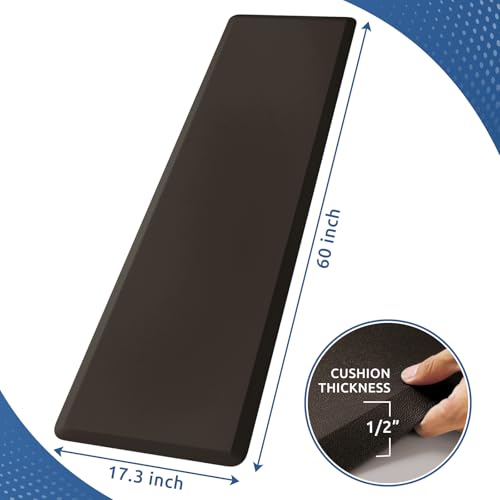 Kitchen Mat Cushioned Anti Fatigue Rug Standing and Comfort Floor Mats | Water-Resistant, Non-Slip, Easy to Clean Comfort Floor Mat for Kitchen, Sink & Office, Multiple Colors & Sizes, 17.3"x60" - color: Chocolate, size: 60"L x 17.3"W x 0.5"Th
