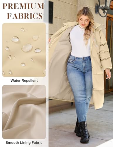 HEEKPEK Womens Plus Size Winter Coats Long Puffer Jackets Hooded Quilted Water Repellent Warm Trendy Parka Outerwear 2025 - color: Khaki, size: X-Large Plus