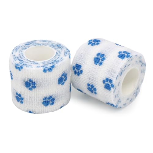 Self Adhesive Bandage Wrap Animal Cohesive Bandage Self Adherent Wrap First Aid Tape for Dogs Cats Horses Birds & Wrist Healing Ankle Sprain (2 Inch Blue White Set 6 Rolls) - color: 2 Inch Blue White Set 6 Rolls
