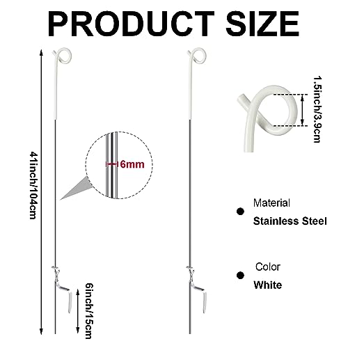 Therwen 50 Pcs 41 Inches Pig Tail Step in Fence Post Heavy Duty Pig Tail Fence Post Metal Spring Steel Posts for Fencing for Garden Horse Cattle Farm, White