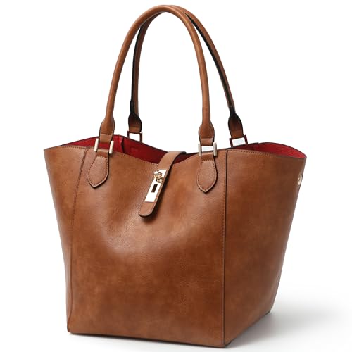 sqlp Large Work Tote Bag for Women Big Bucket Purses Designer Handbags - color: Amber Brown