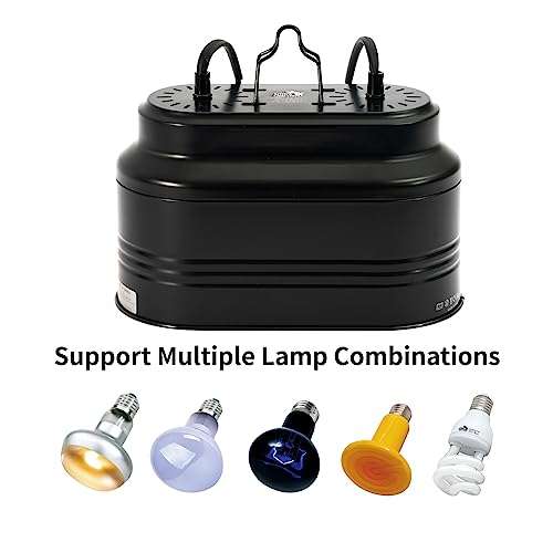 Dual Reptile Light Fixture with 2 Different Switches, Deep Dome Reptile Heat Lamp Fixture fit E26 Reptile Lamp, UVB Reptile Light Fixture Kit Perfect for Reptiles Amphibians