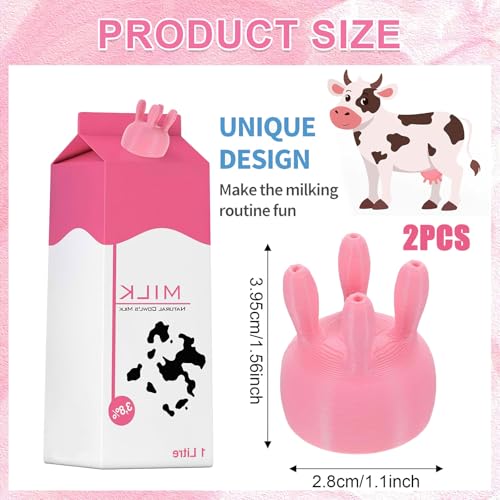 2 PCS Cow Udder Milk Carton Cap, Funny Pink Milking Machine, Teat Hole Boxed Milk Diverter, Efficient Leak Proof Bottle Cap for Boxed, Durable Udder Pouring Lid for Home Kitchen