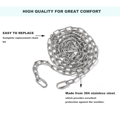 4 Pack 12 Foot 304 Stainless Steel Chain Kit for Bed Swings, Heavy Duty Daybed Porch Swing Bed Chain Hanging Replacement Kit, Fits Up to 12' Ceiling - size: 12 Feet Ceiling 12.5Ft*4