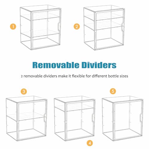 Baby Bottle Storage Organizer for Countertop, Clear Feeding Bottles Station | 3 Tiers Acrylic Baby Bottles Holder Container with Adjustable Dividers & Magnetic Door for Kitchen Cabinet, New Mom Gifts
