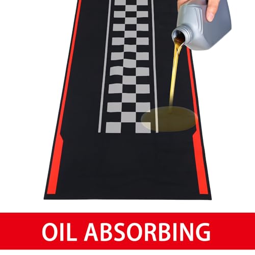 Drydiet Motorcycle Mat Garage Floor Rug Washable Parking Mats for Garage Floors Non Slip Oil Absorbent Pad Rubber Backing Layer Protects Floor(Track Style,98 x 31 Inch) - size: 98 X 31 Inch, style: Track Style