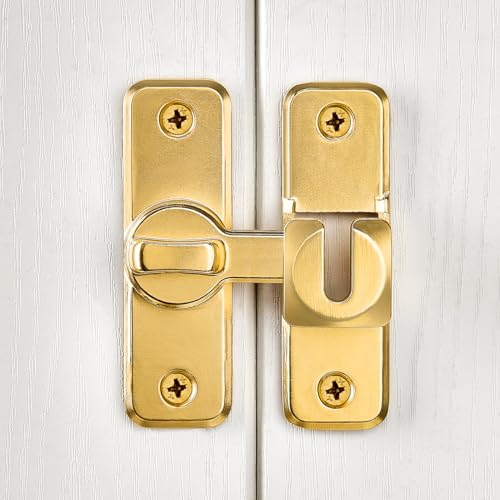 2 Pcs Gold 90/180 Degree Flip Latch,Zinc Alloy Barn Door Latch | Right Angle Door Lock Latch,Sliding Door Latch Lock,for Cabinets,Bedroom,Fence Gates,Window,Garden,Garage,Pet Cage - color: Gold