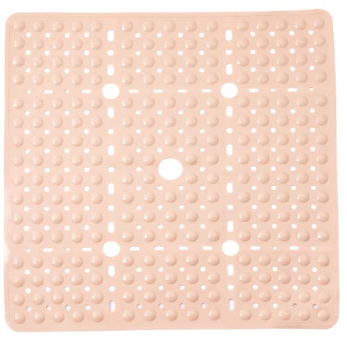 ENKOSI Square Shower Mat 27x27 inch - Large Anti Slip Shower Floor Mat - Non Slip Bathroom Shower Stall Mats with Strong Secure Suction Cups and Drain Holes in Middle Beige Opaque 27x27 - color: Beige Opaque