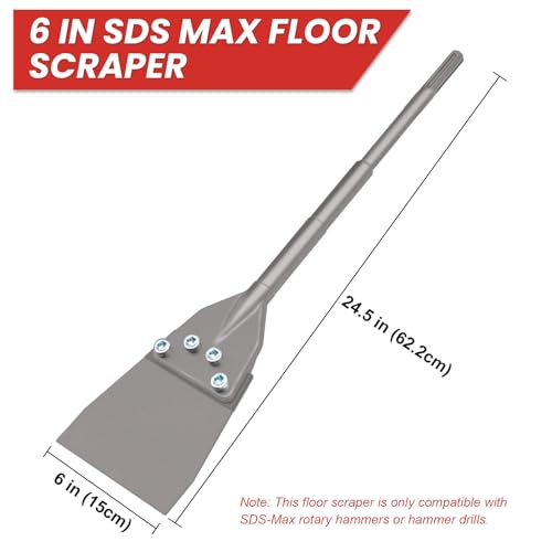 TOOVEM 6 Inch SDS Max Floor Scraper, SDS Max Chisel for Rotary Hammer Drill | TOOVEM SDS Chisel Bits with Replacement Balde, SDS Max Chisel Long Handle Heavy Duty Thinset Removal Tile Adhesive Removal - color: Gray