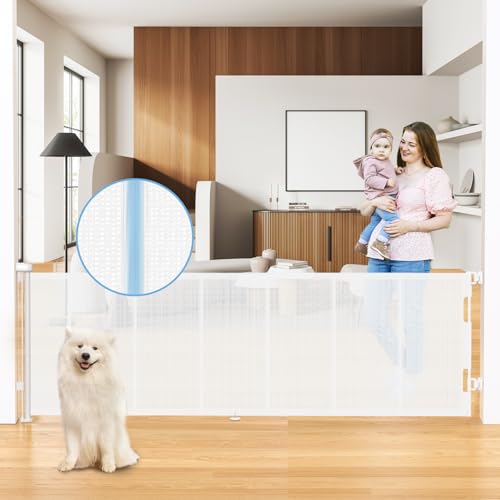 HAMOPY 120 Inch Reinforced Strip Extra Wide Retractable Baby Gate, 33" Tall, Prevent Crawling Through, Wide Extra Long Child Safety Gate for Indoor Baby Fence, Outdoor, Stairs, Deck(White) - color: Wh-l