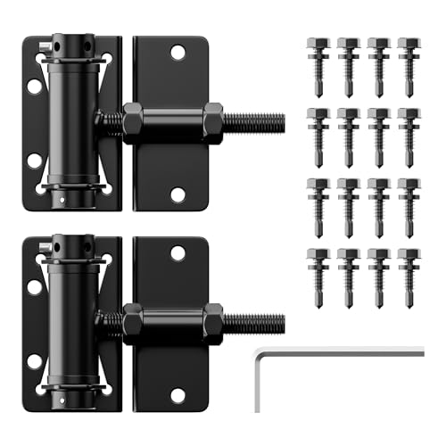 Heavy-Duty Self-Closing Gate Hinges, 90-Degree Adjustable Heavy-Duty Gate Hinges for Metal/PVC/Vinyl/Wood Fences, Narrow Fence Gate Hardware Door Hinges with Adjustable Tension, 2-Pack