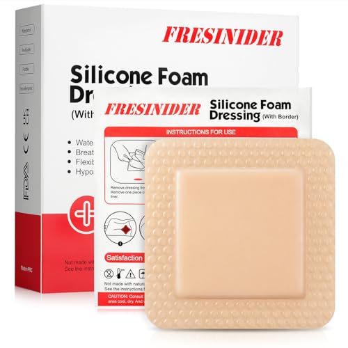 FRESINIDER Silicone Foam Dressing with Adhesive Border – Wound Dressing Bandage – Silicone Foam Pad – Pack of 10 – 4 x 4 Inches Large Waterproof Bandages – Self Adhesive Wound Care and Dressings - size: 4" x 4" ,10pack