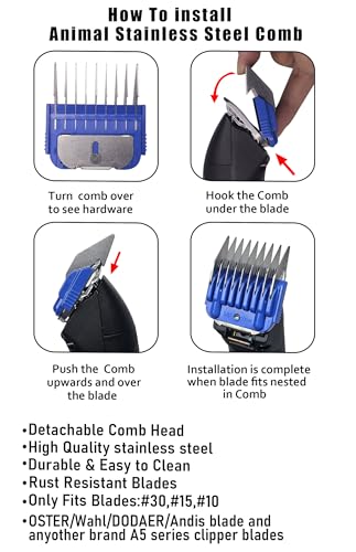 Dog Stainless Steel 8 Color Comb Compatible with andis oster A5 wahl km10 | Only fit for 10#/15#/30# Detachable Blade，Guide Comb Set Cutting Length 1/8 Inch to 1 Inch(3-25mm) - color: 8 PACK