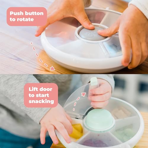 GoBe Kids Small Snack Spinner Flip Bundle with Hand Strap and Sticker Sheet - Reusable Snack Container with 5 Compartment Dispenser and Lid | BPA/PVC Free | Dishwasher Safe | No Spill- Macaron Blue - color: Macaron Blue, size: Small - Flip