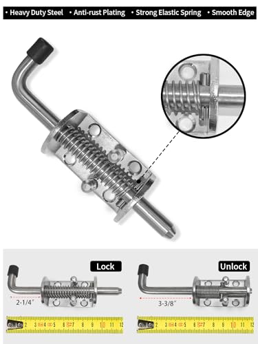Spring Loaded Gate Latch Pin Barrel Bolt Durable for Shed Doors Wood Metal Gate - 2pcs (Heavy Duty SS 2pcs) - style: Heavy Duty SS 2pcs