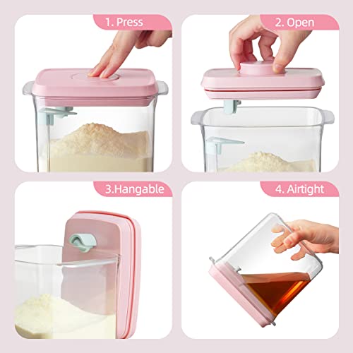 Formula Container - 1700ml Airtight Formula Dispenser One Button Handy Milk Powder Container BPA-Free Storage Containers with Scoop and Scraper Transparent 730g - color: 1700ml Pink