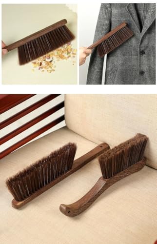 2PCS Hand Broom Cleaning Brushes-Soft Bristles Dusting Brush for Cleaning Car/Bed/Couch/Draft/Garden/Furniture/Clothes,Wooden Handle(Brown) - color: Brown