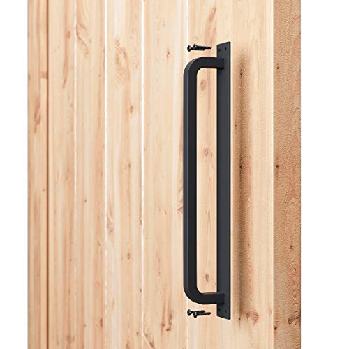 SMARTSTANDARD 12" Barn Door Handle, Black Flush Square Base Handle Pull | Solid Steel Frosted Black Surface, Heavy Duty Antique Rustic Handmade Barn Door Handle for Gate, Garage, Sheds