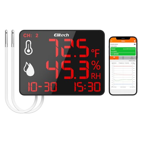 Elitech Bluetooth Hygrometer Thermometer Reusable Temperature Recorder Data Logger with Large Screen Data Storage Export, DR-230-THDE with Dual External Temperature and Humidity Sensor - color: Bluetooth, size: Dual External Probes