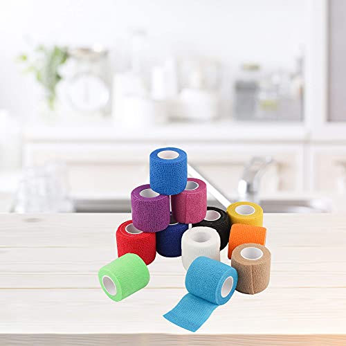 24 Pack Self Adherent Cohesive Wrap Bandages 2 Inches X 5 Yards, First Aid Tape, Elastic Self Adhesive Tape, Athletic, Sports wrap Tape, Bandage Wrap for Sports, Wrist, Ankle (Rainbow Color)