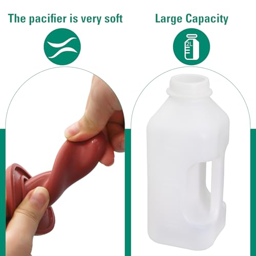 Calf Bottle with Hand Grip Handle and a Replacement Nipple,2 Quart Calf Milk Feeder Nursing Feeding Bottle (Red, Calf Bottle with Screw Nipple) - size: Calf Bottle with Screw Nipple