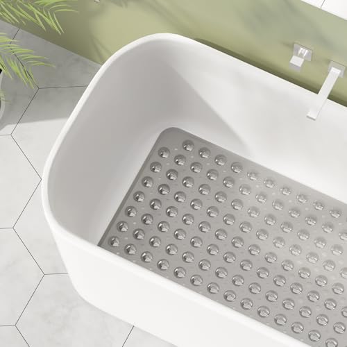 AmazerBath Shower Mat Non Slip 40 x 16 Inches, Shower Stall Mats with Suction Cups and Drain Holes, Non Slip Bath Mat for Tub for Elderly & Kids, Clear Gray - color: Clear Gray, size: 40" x 16" (Rectangular)