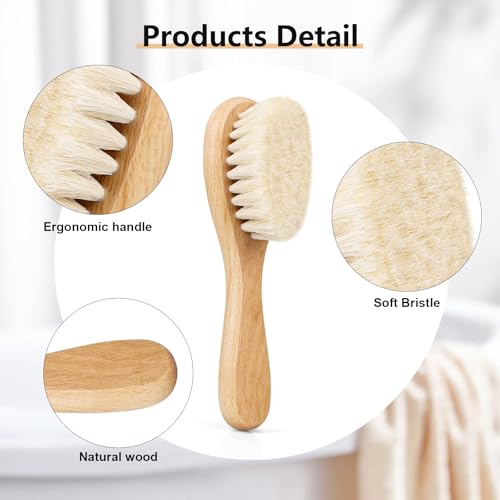 Baby Hair Brush and Pink Cradle Cap Brush Set for Newborns and Toddlers, Wooden Baby Hair Brush Set with Soft Goat Bristle, Baby Hair Care Kit (2PCS) - color: Pink