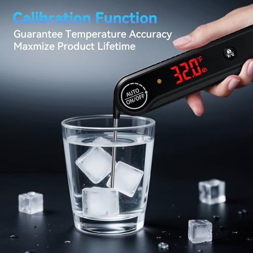 0.3s Instant Read Meat Thermometer, IP67 Waterproof (Black) | Rotating Display, Calibration Function, Ideal for Grill, BBQ, Frying and Kitchen Cooking - color: Black