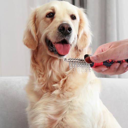 QUMY Dog Comb Kit-Dematting Rake Comb for Dogs Metal Cat Dog Grooming Brush | Stainless Steel Dematting Tool for Dogs, Golden Doodle Poodle Detangler Brush for Matted or Knotted Pet Hair Removal, 2 Pack