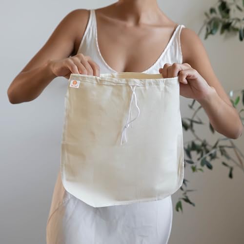 Organic Cotton EZ-2-Squeeze Nut Milk Bags - 2pk -14" x14" Reusable All Purpose Food Strainer Bag- Light Strong Muslin Mesh Cheesecloth - color: New Lightweight Unbleached Muslin Cheesecloth, size: 13 x13 inches