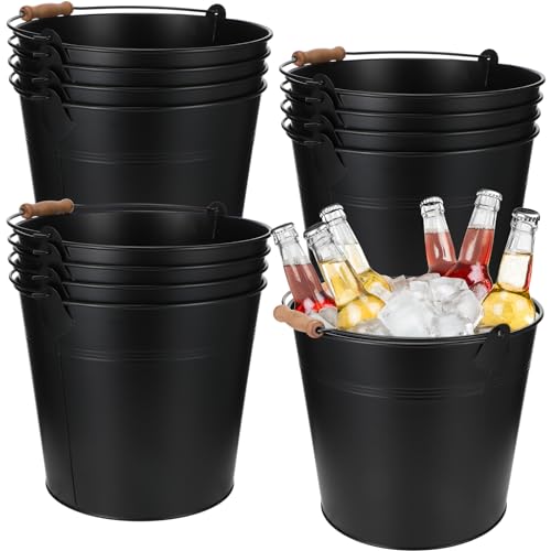 Didaey 12 Pcs 9 Quart Large Galvanized Metal Buckets with Handle Inch Heavy Duty Stainless Steel Pails Round Pail for Party Wedding, Crafts, Utensils, Table Centerpieces (Black) - color: Black